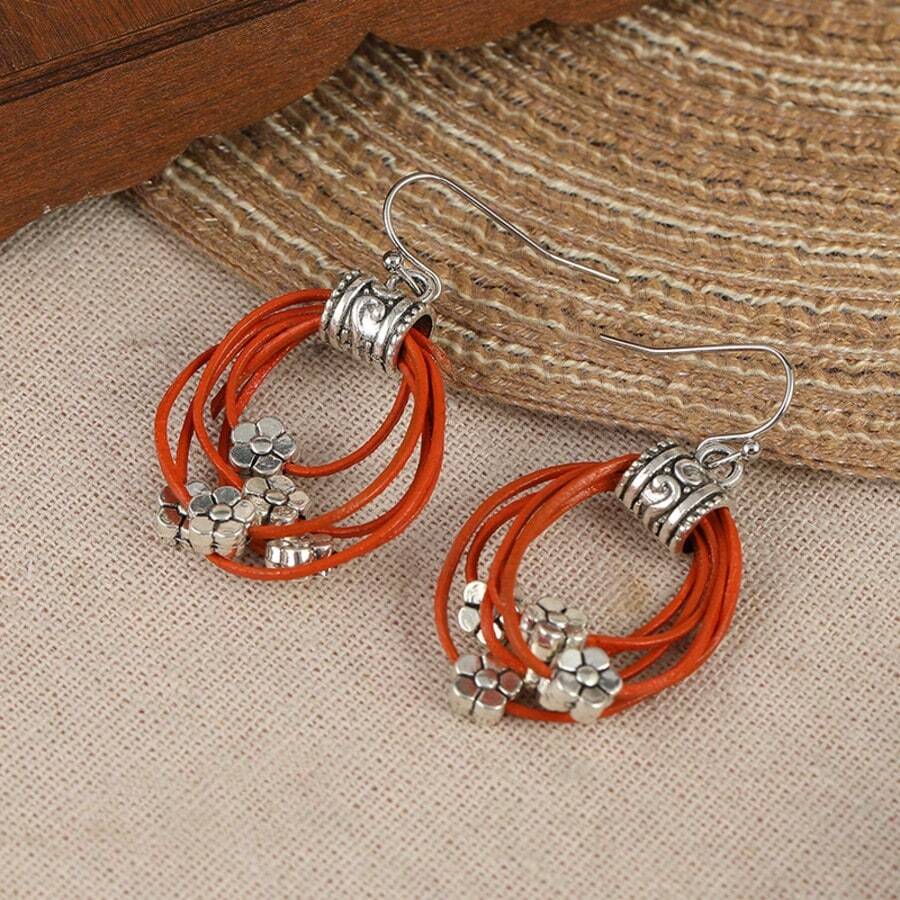 1 Pair Fashionable & Classic Multi-Layer Woven Round Earrings, Feminine , Suitable For Daily Wear - Silver - View 1