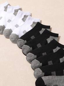 10双装儿童运动短袜，黑白灰撞色，柔软休闲运动袜，适合上学、跑步、户外日常穿着和运动。 - 彩色 - 查看 5