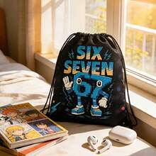 1PC Interesting SIX SEVEN 67 Theme Series Backpack, With 67 Pattern Drawstring Gym Bag, Drawstring Closed, Light And Foldable, Unisex, Suitable For Gyms, Parks, Parties, Hiking, Training And Travel - Multicolor - View 2