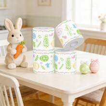 2卷兔子造型复活节印花厕纸，创意可爱设计，适合作为结婚礼物。高品质面巾纸、卫生纸和纸巾，耐用吸水，便携式手帕纸巾，柔软灵活，小巧便携，可用作面巾纸、餐巾纸、厕纸，经久耐用，适合旅行携带。面巾纸、餐巾纸、家用纸 - 快樂兔紙巾 - 查看 4