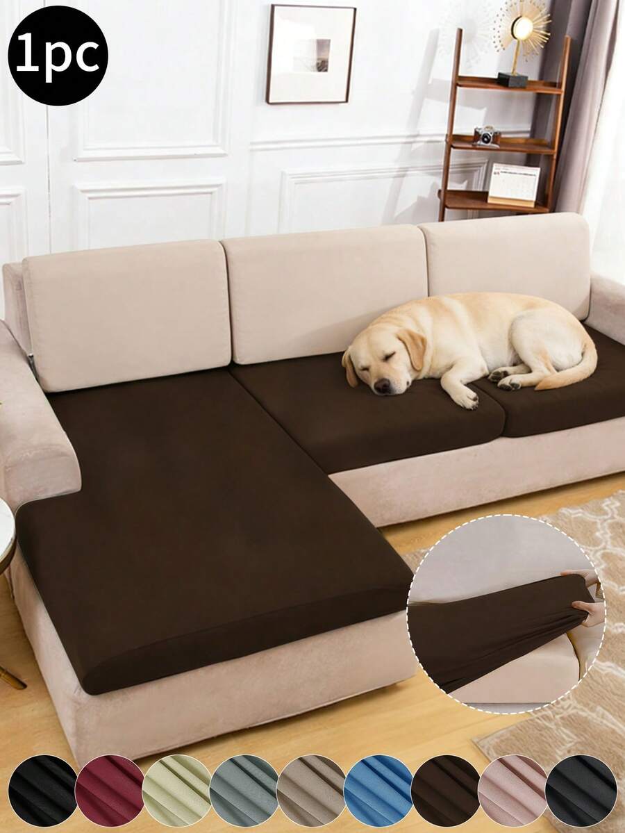 1pc Solid Color High Elastic Milk Silk Sofa Cushion Cover, Dust-Proof Removable Machine Washable Sofa Decorative Cover, Suitable For Living Room Polyester Sofa Cushion Cover, Backrest Cover, Black, Light Gray, Light Mocha