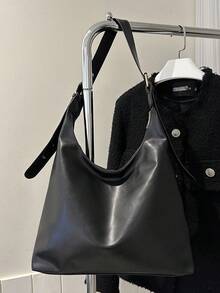 Bolso de hombro de mujer de gran capacidad y unicolor vintage, bolso cruzado multifuncional, bolso de mano, bolso cruzado de gran capacidad, bolso de trabajo casual (el color y la imagen pue - Negro - Ver 7