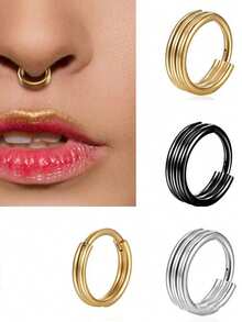 1 pieza Pendiente de clip para nariz/oreja de aro triple de acero inoxidable 316L, adecuado para uso diario o festivales de música - Multicolor - Ver 9