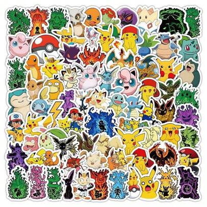 pokemon 100-Piece Cartoon Hot-Selling Japanese Anime Cute Stickers, Gift Packaging Tape Sealing Stickers DIY Self-Adhesive, Handbook Stickers Diary Stickers Decorative Stickers, Anime Peripheral Decorative DIY Stickers, Surprise Gifts