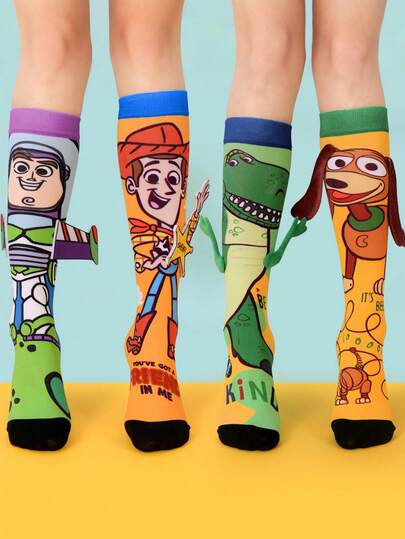 Disney Calcetines altos de 3D lindos para niños, calcetines altos de moda para niños para fiestas, regalos de calidad, vuelta al colegio, calcetines de pantorrilla de 3D con dibujos animados interesantes y con estilo para pequeños fans