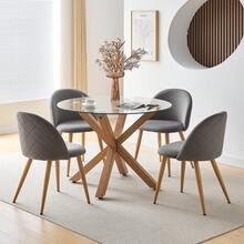 CLIPOP Round Game Table 100cm With Tempered Glass Top And Wooden Pattern Legs Table For Home Living Room, Game Room Corner - Brown - View 3
