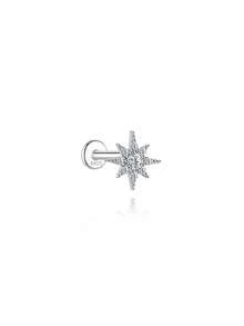 EleRunis 1PC 0.1ct Moissanite Diamond 925 Sterling Silver Eight Pointed Star 18K Gold Plated Flat Back Cartilage Helix Threaded Piercing Fine Jewelry For Daily Wear Wedding Party Engagement Anniversary Valentine's Day - Silver - View 8