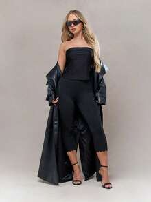 Quần legging nữ dài đến khuỷu tay (7/8) với viền bèo nhún, chất liệu co giãn cao, thanh lịch và thoải mái. - màu đen - Xem 3