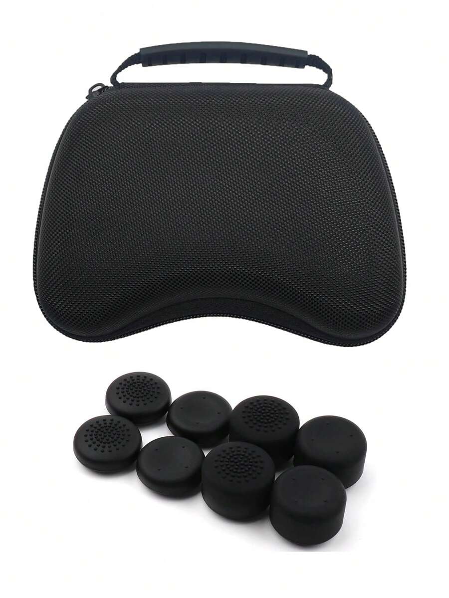 1 Set PlayStation5 Controller EVA Storage Case + 8pcs Controller Joystick Cap, Anti-Drop, Anti-Dust, Anti-Scratch, Anti-Explosion, Waterproof, Enhanced Gaming Experience - View 1