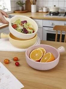 1 bol de copt din silicon cu mâner, bol multifuncțional pentru fulgi de ovăz, salată de fructe, friteuză cu aer, cuptor, mașină de spălat vase, stivuibil, bol mic și drăguț pentru o singură persoană, stil Ins - Multicolor - Vizualizare 5