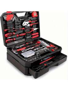 46/53 piezas Juego de herramientas de reparación automotriz, incluye llave de trinquete de liberación rápida y varias otras herramientas de reparación de automóviles, juego combinado para mantenimiento de bicicletas y automóviles, baterías no incluidas - Multicolor - Ver 1