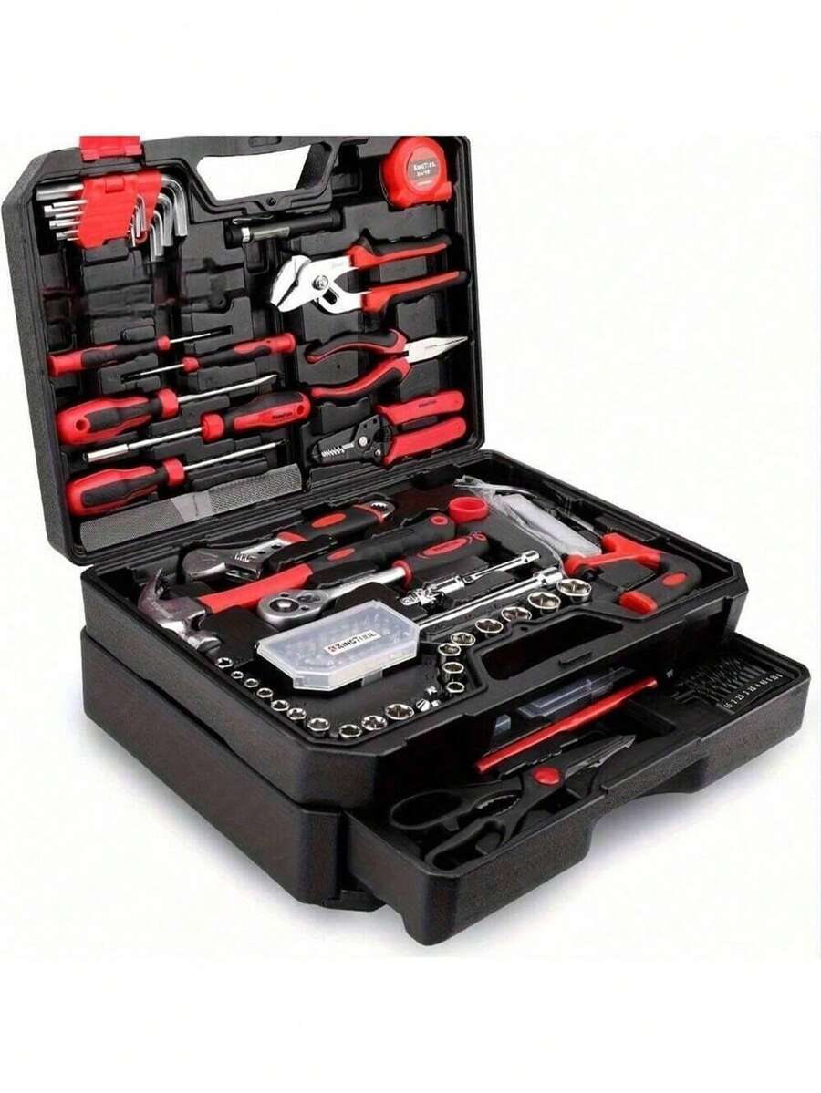 46/53 piezas Juego de herramientas de reparación automotriz, incluye llave de trinquete de liberación rápida y varias otras herramientas de reparación de automóviles, juego combinado para mantenimiento de bicicletas y automóviles, baterías no incluidas - Multicolor - Ver 1