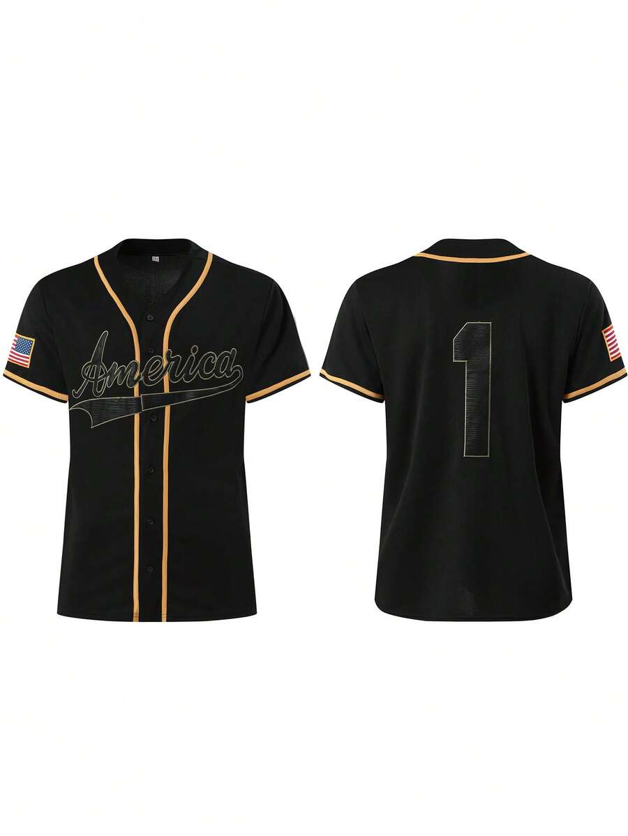 Atonmore 1 buah Jaket Baseball Hitam Pria, Sweatshirt Olahraga Kasual dengan Kancing dan Bordir, Cocok untuk Latihan dan Kompetisi - Hitam - View 1