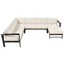 Juego de sofás seccionales para exteriores en forma de U de U_Style con cojines ultra gruesos de 5.9'', sofá de conversación para patio de 5-6 asientos apto para todo tipo de clima con estructura de hierro resistente, ideal para patio trasero, jardín, o cerca de la piscina. - Beige + Hierro + Diseño americano + Tradicional americano - Ver 10