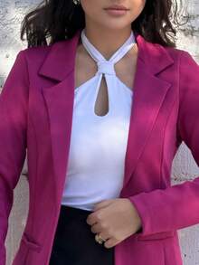 Women's Blazer, Maxi Coat, Long Suit, Tailored, Elegant, Fuchsia Grape Overcoat - Rose Red - View 6