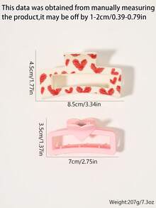 Cute Heart Pattern Hair Clips Set Composed Of Rectangular Jaw Clips In Love Heart Patterns And Charming Pink Heart Clips Ideal For Daily Styling Vacation Photoshoots Gifting And Girls' Night Out - Multicolor - View 5