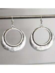 1 par de pendientes de aro grandes vintage y sencillos, pendientes bohemios, pendientes de plata, pendientes bohemios, pendientes de aro, joyería bohemia, regalo perfecto para las vacaciones - Plata antigua - Ver 1