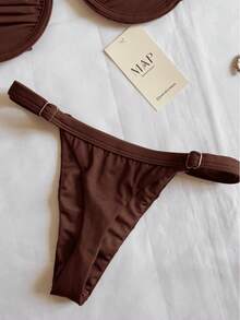 Underwire Bikini With Adjustable Straps And Thong Panties - Brown Rim - View 2