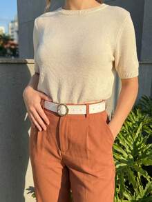 Women's Belt Set With Gold Metal Polka Dots, Synthetic Leather, Minimalist, Fashion Blogger Style, Unisex, Daily Use, Simple, Casual, 2024, Popular, Beautiful, Seasonal, Black, White, Brown, Caramel, Pink, Current Size, Stitched, Occasional, Versatile, Decorative, Vintage, 247 - 套件 5 件 - 查看 11