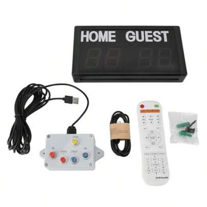 Tablero de Puntuación LED Marcador Digital Portátil Control Remoto con Botón con Cable de Montaje en Pared de 4 Dígitos para Juegos de Pelota de Baloncesto