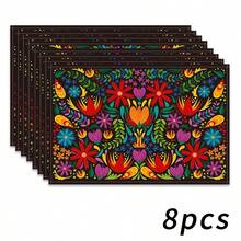 1/2/4/6/8/300pcs Luxury Placemat Set, Featuring Red Floral Pattern Design, Size 12*18 Inches/30*45cm. Multiple Pattern Options Available, Suitable For Family Dining, Home Decor, Birthday Party, Kitchen, Restaurant, And Home Living. 100% Polyester Woven, Washable Polyester Placemats. - Multicolor - View 11
