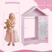Kids Dress Up Storage W/ Mirror Roofed Wardrobe Closet W/ Open Hanging Rack - 粉色 - 查看 2