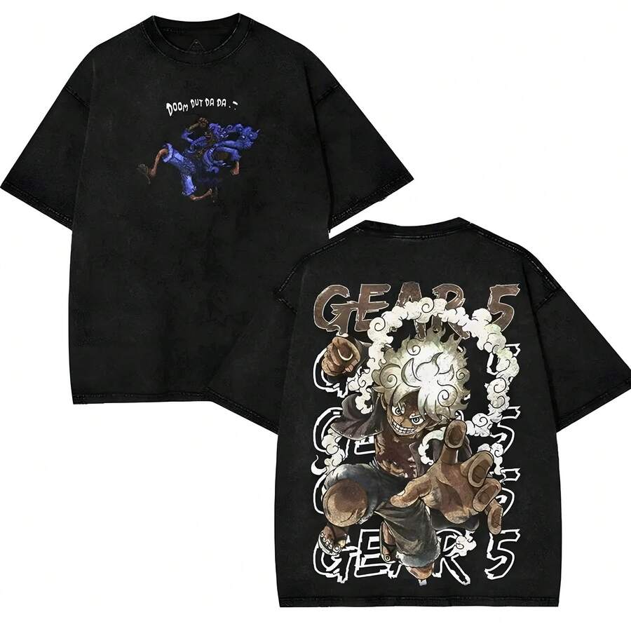 Valentine Shirts Vintage AnimeInspired Graphic Tee - Cartoon RubberWarrior Awakening Transformation GearMode Shirt Streetwear Grunge T-Shirt ForMen And Women 100% Premium CottonWashed Fabric S-5XL Sizes MenswearSeamless - màu đen - Xem 1
