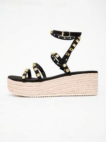 Giày sandal đế xuồng chống thấm nước một quai dành cho nữ, đế dày, gót cao, hở gót, đa năng, thời trang, phong cách bohemian, thích hợp cho kỳ nghỉ. - màu đen - Xem 9