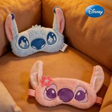 Monogram 1PC Disney Officially Licensed Stitch Angel Eye Mask Couple Style Cute Cartoon Soft Comfortable Plush Material Nap Rest Sleep Elastic Portable Design Light Blocking Eye Mask Stain-Resistant Creative Room Decoration Christmas Birthday Surprise Gift - 1PC - View 1