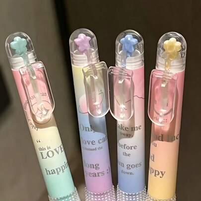 1支星形按压式圆珠笔，0.5毫米笔尖，马卡龙渐变色，配星形笔帽和透明笔夹，防滑纹理笔握，书写舒适流畅，时尚实用，适合学生、办公和日常使用。