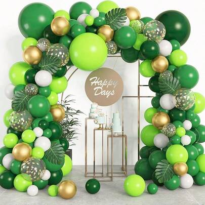 绿色气球拱门套装，110件丛林探险主题气球花环套装，含金色金属亮片气球，适用于生日、婚礼、周年纪念派对装饰