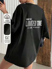 Oversized Summer T-Shirt With Letter Graphic On Dropped Shoulders - Black - View 8