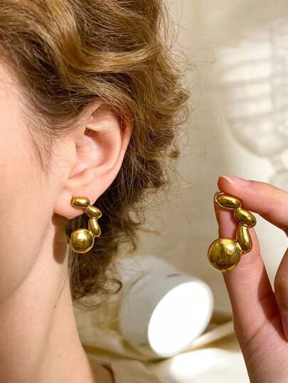 复古女士C形不锈钢镀金耳环，适合敏感耳，百搭日常佩戴
