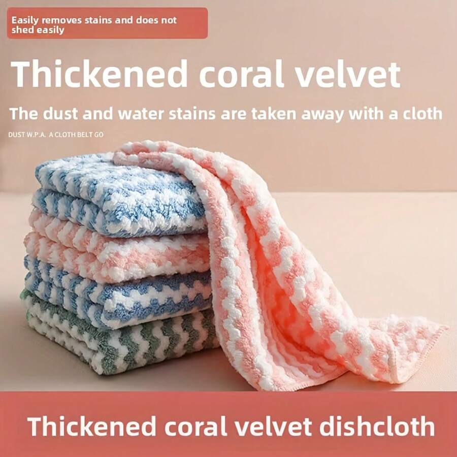3-Absorbent Microfiber Kitchen Cloths - Scrubbing Dishes And Cleaning Surfaces, Easy To Clean, Modern Design, Square Shape, Recommended Hand Washing, Featuring Blue, Pink, And Green Stripes - 任何顏色 - 查看 1