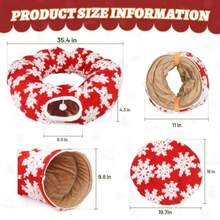 Cama túnel para gatos debajo del árbol de Navidad túneles plegables de 3 pies x 3 x 9.8 pulgadas para gatos de interior túnel decorativo de felpa de estilo navideño para gatos con cojín lavable para - Copo de nieve rojo. - Ver 2