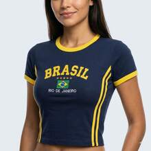 BabyTee Brasil Embroidered Women's T-Shirt - Màu xanh hải quân - Xem 3