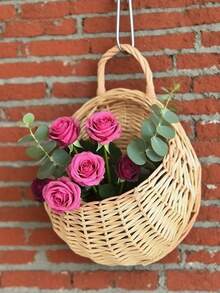 1 pieza Cesta colgante rústica tejida a mano, macetero de pared redondo de ratán natural para decoración interior y exterior, estilo granja, contenedor de maceta para flores frescas, plantas en maceta, velas, aperitivos y artículos varios, entrada, dormitorio, sala de estar, balcón, cesta de almacenamiento para decoración de habitación - A - Ver 7