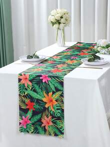 1 buc. Față de masă în stil hawaian, față de masă din poliester cu model floral și frunze de palmier, decor de masă pentru petreceri cu tematică hawaiană, decorațiuni pentru petreceri de nuntă, aniversare, decor de masă pentru plajă de vară, accesorii pentru petreceri hawaiene Luau, față de masă pentru petreceri de interior și exterior, decor pentru sufragerie în bucătărie, decorațiuni de primăvară-vară - Frunze și flori hawaiane verzi - Vizualizare 9