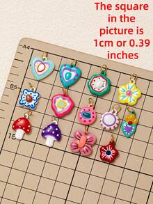 1pc Dopamine Inspired Jewelry Pendant Accessories, Includes Mushroom, Flower, Heart, Polka Dot, Butterfly Patterns. Made Of 18K Stainless Steel Plating, Suitable For Daily Bag Decoration, Necklace, Bracelet, Phone Strap, Keychain Pendant Accessories - Multicolor - View 3