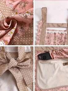 1pc Polka Dot & Floral Patchwork Princess Apron, Oil-Resistant Polyester Material With Adjustable Strap And Large Pocket, Suitable For Home Kitchen, Baking, Cafe, Bubble Tea Shop And Catering - Multicolor - View 2