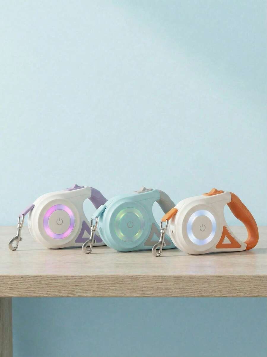 PETSIN 1pc Retractable Dog Leash (Battery Not Included), Dual Light Design, 3 Meters/5m Size Options, Macaron Colors, Dog Supplies. Suitable For Small And Medium Dogs.