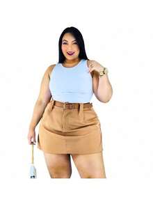 Short Skirt Plus Size Tailored With Belt Various Colors Summer - KIT 2 BLANCO/BEIGE - Ver 2