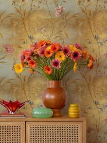 Elegant Wild Flower Golden Vintage Ivy Peel And Stick Wallpaper Mural, Suitable For Bedroom, Kitchen, Office And Other Spaces Decoration - 1PC - View 2