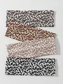 4pcs/Set Women Leopard Print Elastic Headbands, Facial Wash Makeup Headbands, Sports Beach Holiday Headwraps - Multicolor - View 1