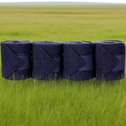 4条蓝色马腿绷带，高品质绷带，适用于比赛和运输，有助于预防肌腱损伤，保持马匹清洁。