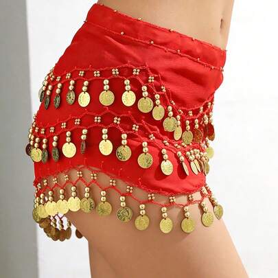 1 Peça Corrente de Cintura Boêmia para Dança do Ventre Feminina, Corrente de Cintura de Chiffon Cinto Decoração de Cintura para Performance de Dança