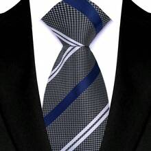 8厘米男士奢华领带，黑白灰波点条纹格纹领带，商务婚礼派对配饰礼品 - 黑白1 - 查看 23