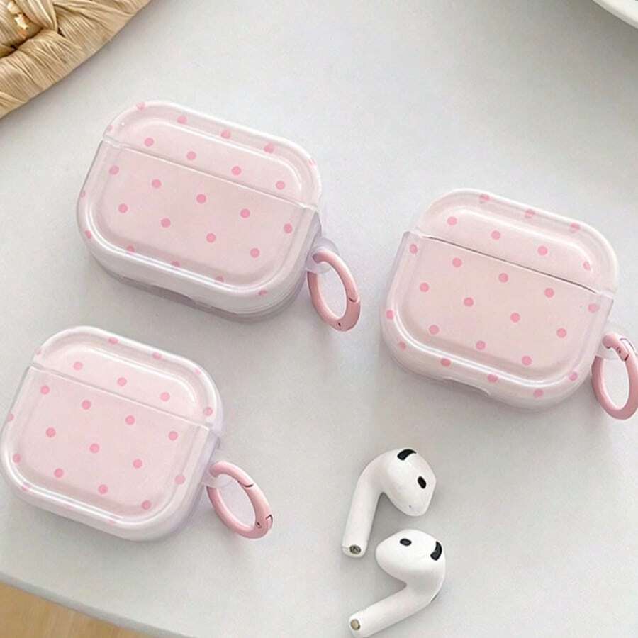 波点圆形图案保护套，兼容苹果无线耳机，防刮防摔。 - 粉色 - 查看 1