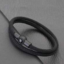 diffone 4mm handgjort minimalistiskt Milano-snöre flätat svart magnetiskt spännearmband, bästa presenten till par och vänner - Metallsvart - Visa 4