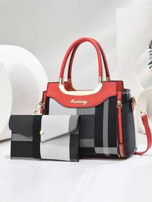 2pcs Plaid Print Retro Tote Bag, Multifunctional Large Capacity Crossbody Bag, Fashion Design, New Stylish Women Small Square Bag Handbag Shoulder Bag Versatile Casual Large Capacity Shoulder Crossbody Bag Suitable For Travel Shopping, New Elegant Women Tote Shoulder Crossbody Bag Versatile Casual Luxury Large Capacity Shoulder Crossbody Bag, Fashion Gift For Valentine's Day - Multicolor - View 12
